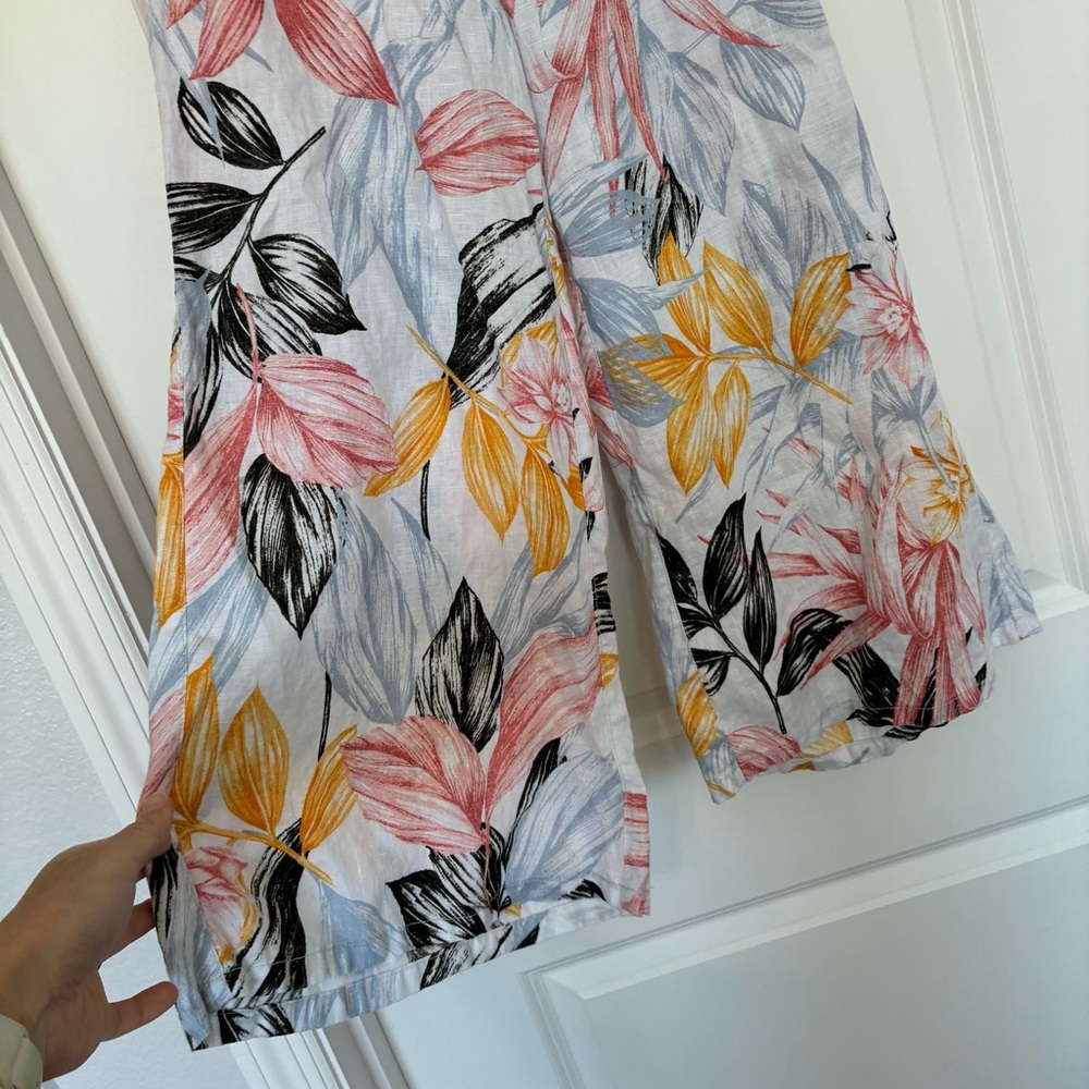 C&C California Wide Leg 100% Linen Pants Floral Design Women’s Size Small - Picture 5 of 10